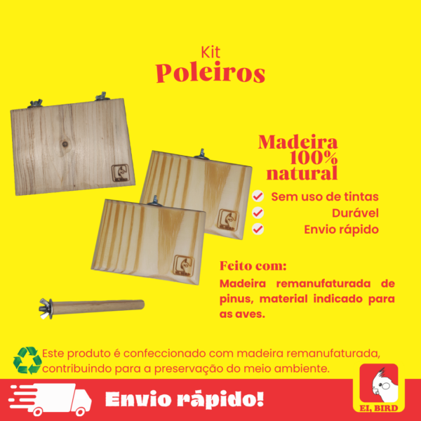 Kit de 4 poleiros, 3 poleiros plataforma de descanso e um poleiro tradicional de 14cm