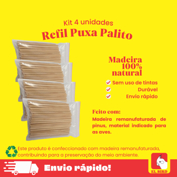 Kit com 4 unidades de refil do brinquedo puxa palitos Ei, bird