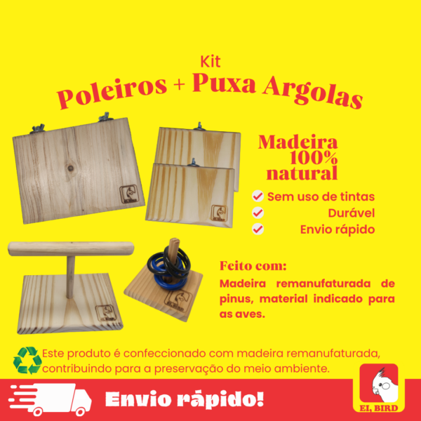 Kit completo com poleiros plataformas de descanso, puxa argolas e Poleiro de balança Eibird