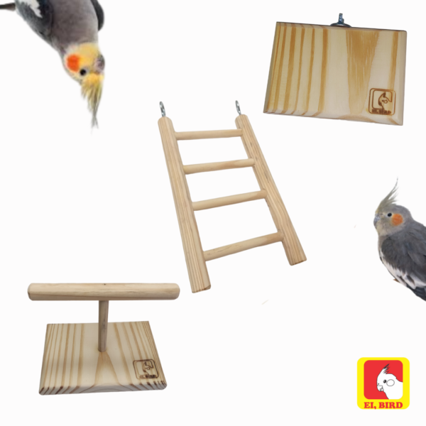 Kit Escada 20cm, Poleiro de Balança e Poleiro Plataforma de Descanso