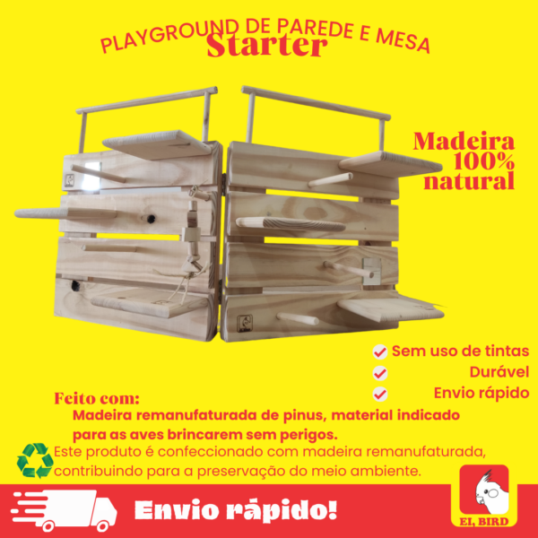 Playground de parede3 e mesa para calopsitas, agapornis, entre outras espécies. Ei bird