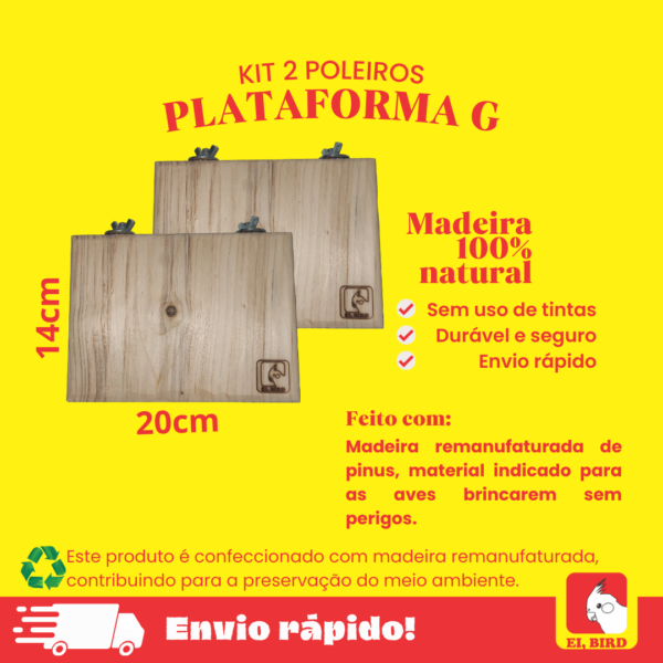 Kit 2 Poleiros Plataformas de Descanso [Tam. G] Calopsita, Papagaio, Agapornis, Rosela, Maritaca - Imagem 3