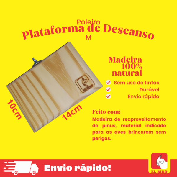 Poleiro Plataforma de Descanso (M) Para Calopsita, Papagaio, Periquito, Agapornis e Outros Psitacídeos - Imagem 3