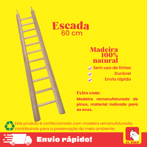 Escada 60cm para Calopsita Periquito Papagaio Agapornis Ring Neck - Imagem 2