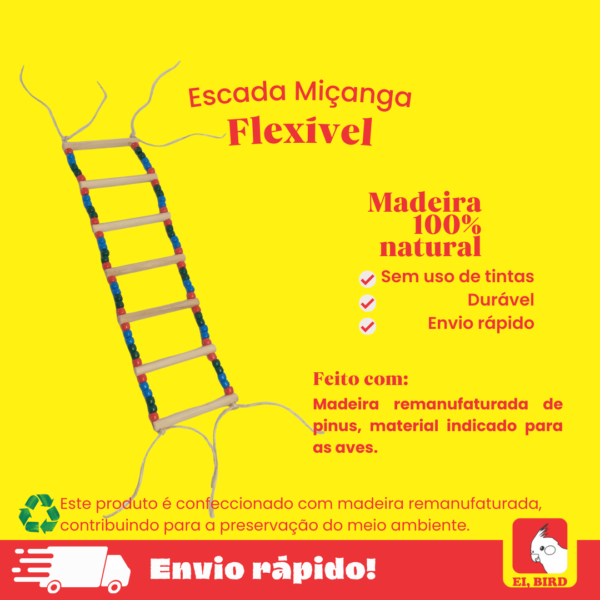 Escada Miçanga Flexível P/ calopsita, periquito, agapornis - Imagem 2