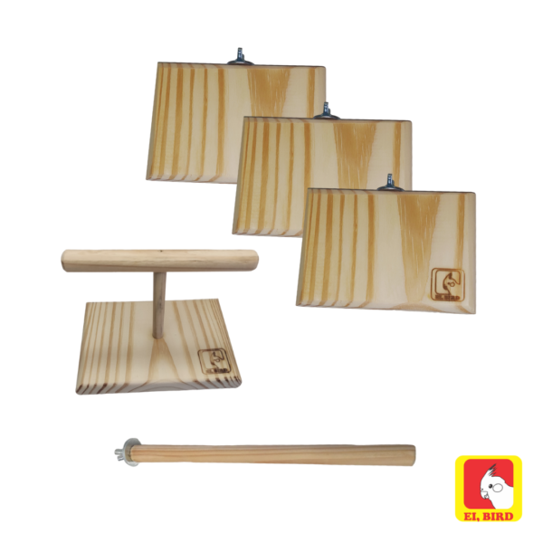 Kit 3 Plataformas M, 1 Poleiro de Balança e 1 Poleiro 25cm para Calopsita, e Outros Psitacídeos