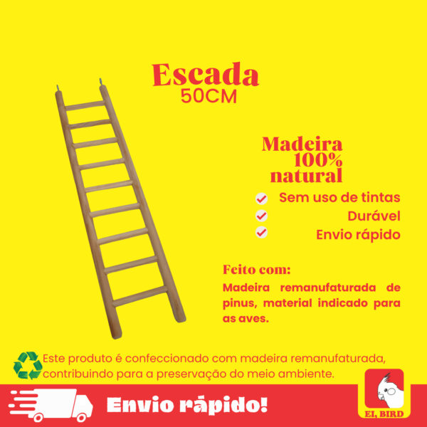 Escada 50cm Para Calopsita Periquito Papagaio Agapornis Ring Neck - Imagem 2