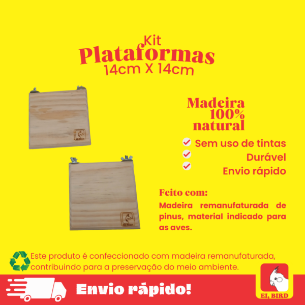 Kit 2 Plataformas de Descanso 14cm x 14cm Calopsita Periquito Agapornis Ring Neck - Imagem 2