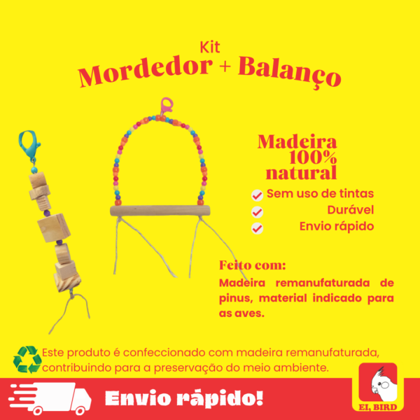 Kit Diversão Colorida para Aves – Mordedor e Balanço com Miçangas - Imagem 2