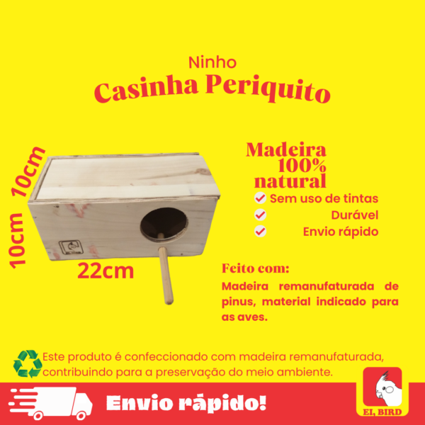 Ninho Casinha Periquito Madeira Pássaros Criadeira - Imagem 2