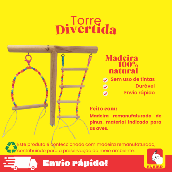 Torre Divertida para calopsita, agapornis, periquito entre outros psitas - Imagem 2