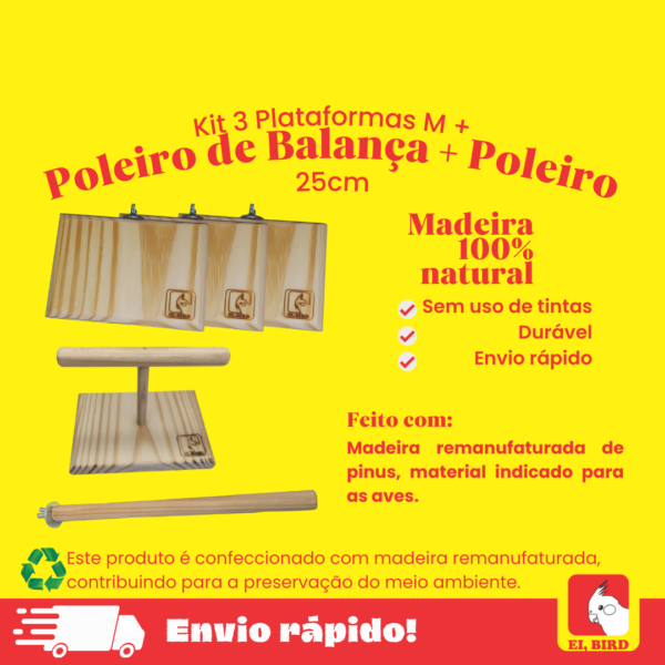 Kit 3 Plataformas M, 1 Poleiro de Balança e 1 Poleiro 25cm para Calopsita, e Outros Psitacídeos - Imagem 2
